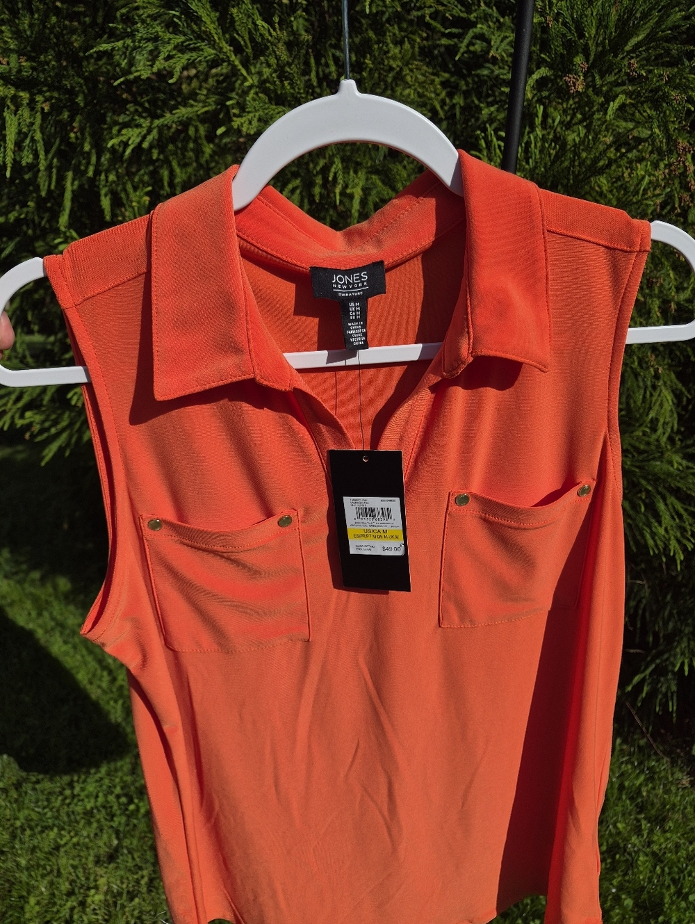 NEW Jones New York Sleeveless Shirt in Vibrant Orange Size Medium